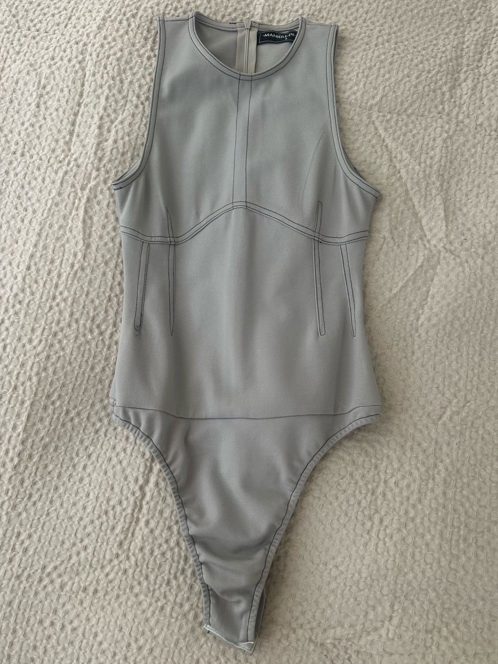 Maniere De Voir Light Gray Seam Detail Bodysuit